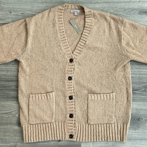 J.CREW Marina V-Neck Cardigan Sweater Large Oversized Pebble Shore Tan Neutral - Picture 5 of 10